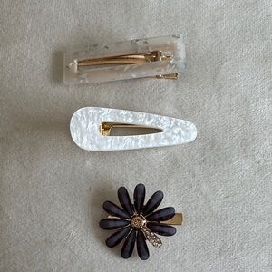 Elegant Hair Clip Set - White, Black, Gold